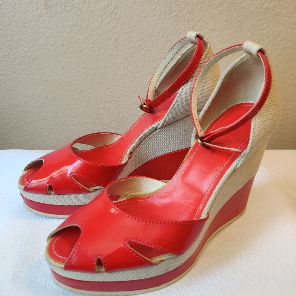 Hogan Red Ankle Wedges